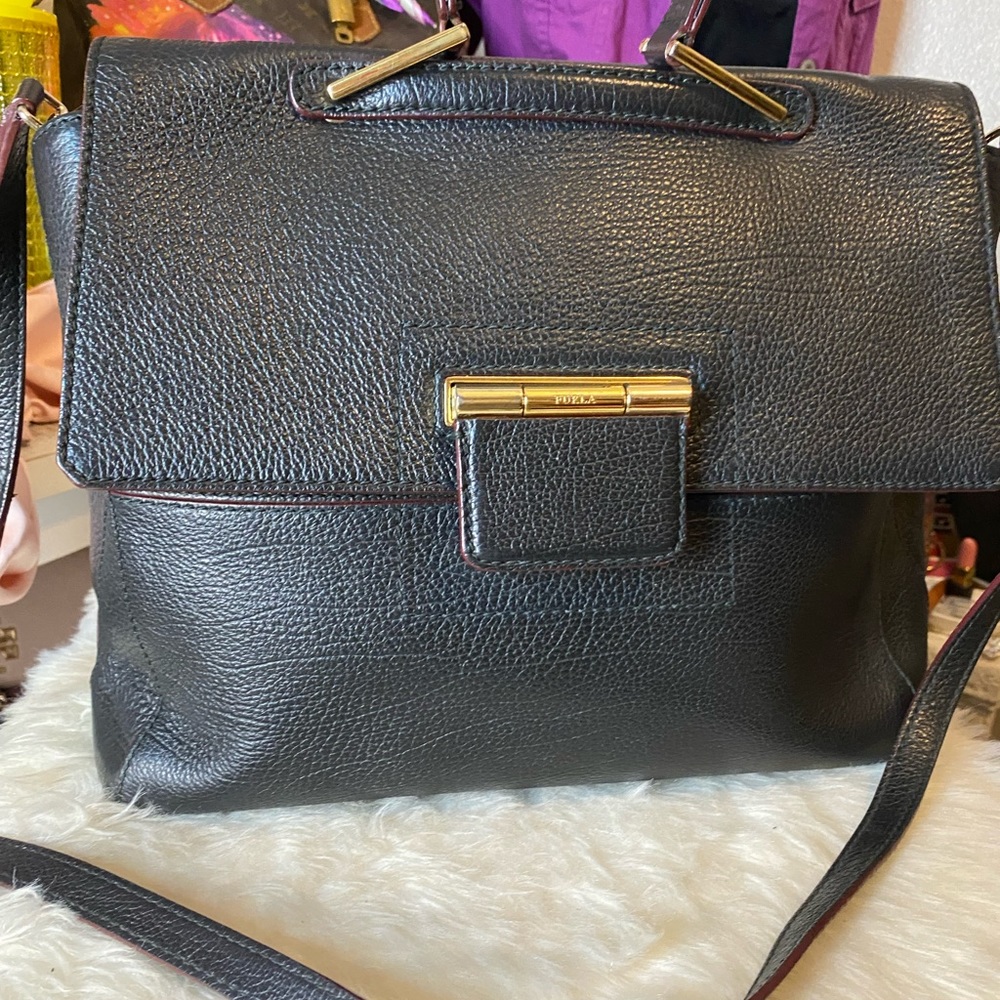 FURLA Pebbled Leather in Black Satchel